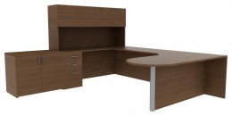 U Shaped Office Desk with Hutch - Amber