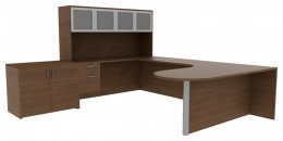 U Shaped Desk with Storage - Amber