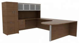 U Shaped Desk with Storage - Amber