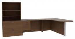 L Shaped Desk with Bookcase - Amber