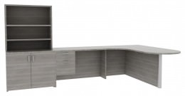 L Shaped Peninsula Desk with Storage - Amber