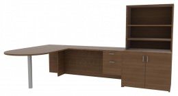 Peninsula Desk with Bookcase - Amber