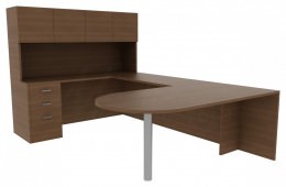 U Shape Office Desk with Hutch - Amber