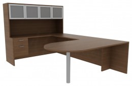 U Shaped Desk with Hutch - Amber