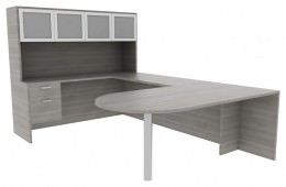 U Shaped Desk with Hutch - Amber