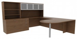 Peninsula Desk with Bookcase - Amber