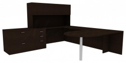 U Shaped Desk with Hutch and Drawers - Amber