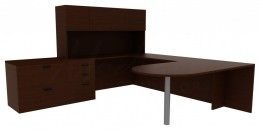 U Shaped Desk with Hutch and Drawers - Amber