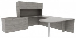 U Shaped Desk with Hutch and Drawers - Amber