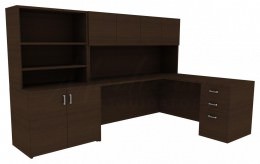 L Shaped Desk with Drawers and Shelves - Amber