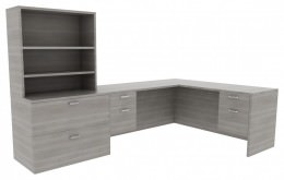 L Shaped Desk with Drawers - Amber