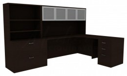 L Shaped Desk with Hutch - Amber