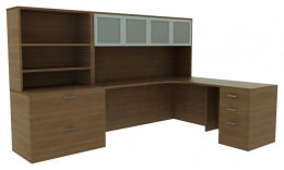 L Shaped Desk with Hutch - Amber