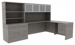 L Shaped Desk with Hutch - Amber