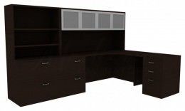 L Shaped Desk with Hutch - Amber