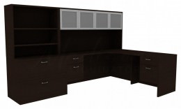 L Shaped Desk with Hutch - Amber