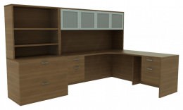 L Shaped Desk with Hutch - Amber