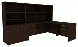 Corner Desk with Shelves - Amber