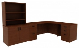 L Shaped Desk with Drawers and Shelves - Amber