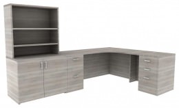 L Shaped Desk with Drawers and Shelves - Amber