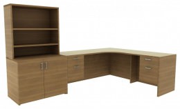 L Shaped Desk with Drawers and Shelves - Amber