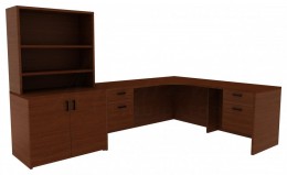 L Shaped Desk with Drawers and Shelves - Amber