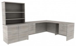 L Shaped Desk with Drawers and Shelves - Amber