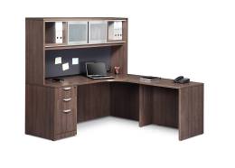 L Shaped Desk with Hutch and Drawers - PL Laminate