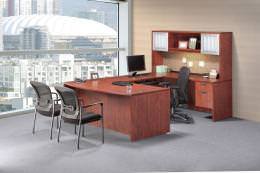 Bow Front U Shape Desk with Hutch - PL Laminate