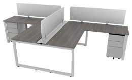 2 Person Workstation with Privacy Panels - Veloce