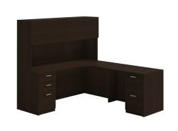 L Shaped Desk with Hutch and Drawers - Amber