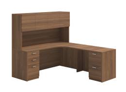 L Shaped Desk with Hutch and Drawers - Amber