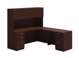 L Shaped Desk with Hutch and Drawers - Amber