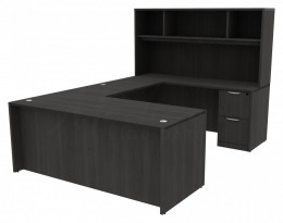 U Shaped Desk with Hutch and Drawers - HL