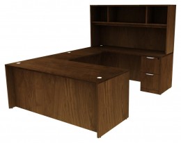 U Shaped Desk with Hutch and Drawers - HL