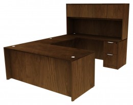 U Shaped Desk with Hutch and Drawers - HL