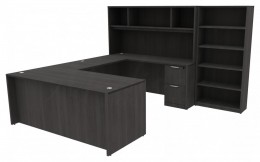 U Shaped Desk with Bookcase - HL