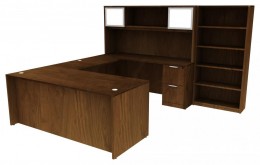 U Shaped Desk with Hutch and Bookcase - HL