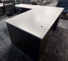 Glass Front L-Shaped Desk with Storage