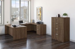 U Shaped Desk with File Cabinet - PL Laminate