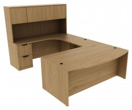 Bow Front U Shaped Desk with Hutch - PL Laminate